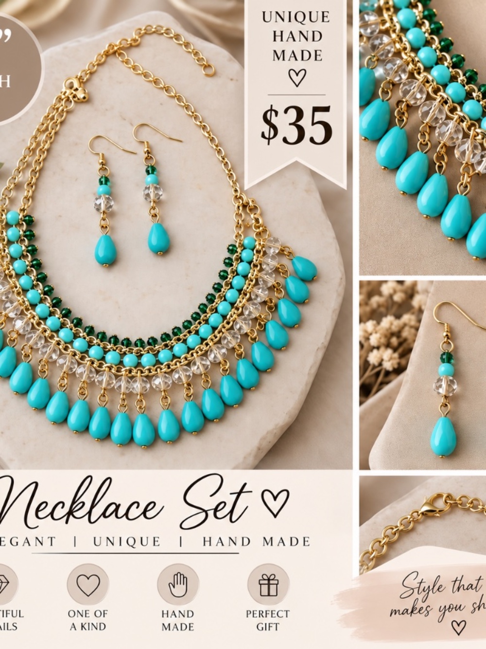 Elegant Blue Crystal Statement Necklace